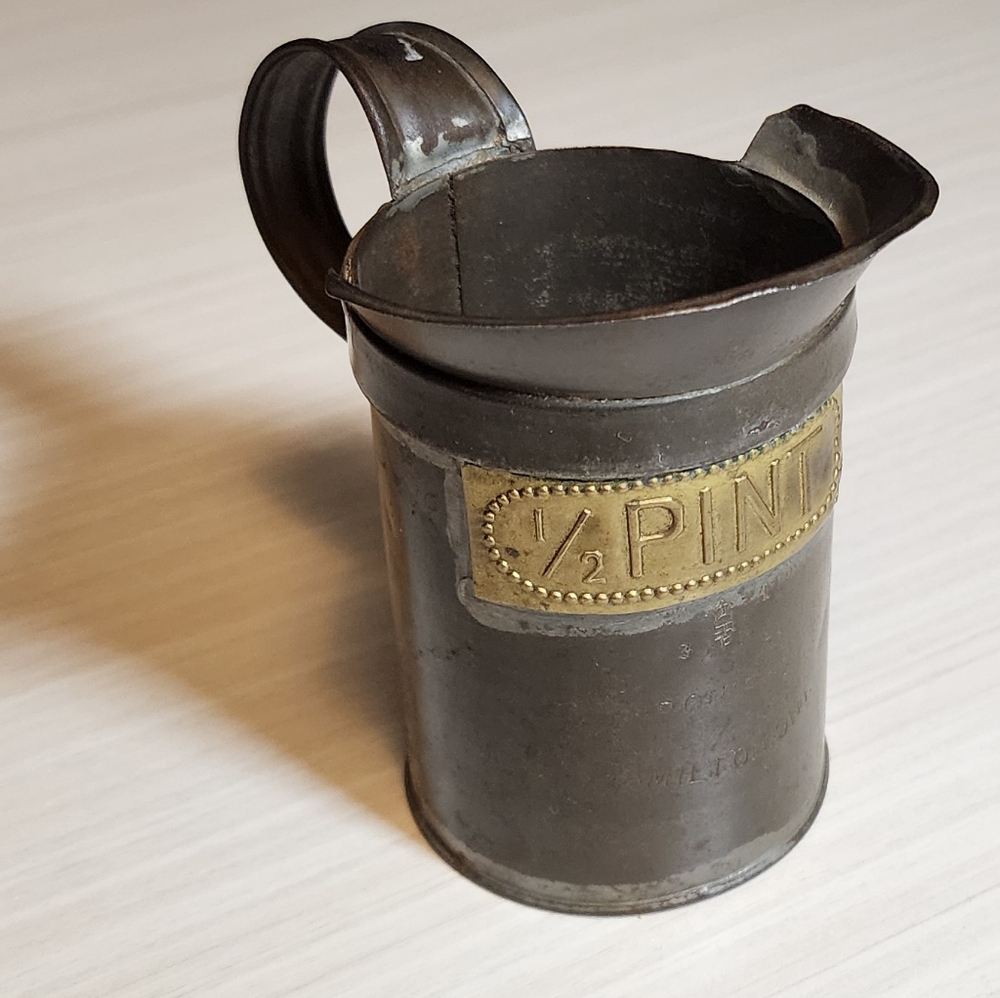 Vintage ½ Pint Metal Measuring Cup with Brass Label